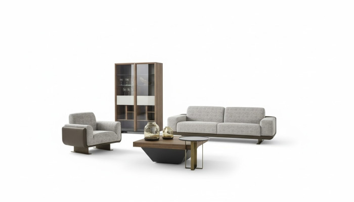Muebles de sala de tres plazas, un plaza, sofá tapizado gris, grupo diseño sofá.