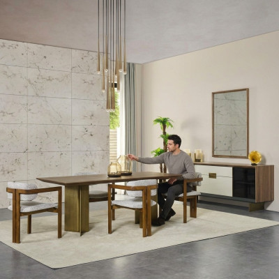 Esquina de comedor Conjunto de comedor Juego de muebles de mesa de comedor de 9 piezas Comedor Marrón Madera Nuevo