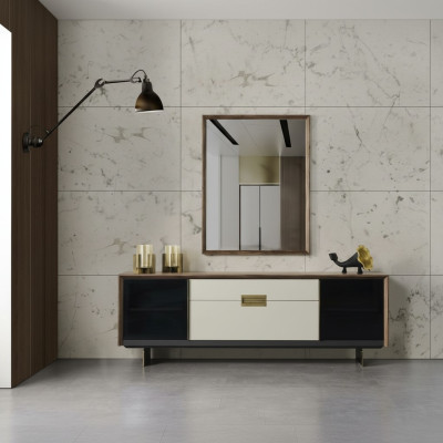 Aparador con espejo, cómoda de madera multicolor conjunto de comedor