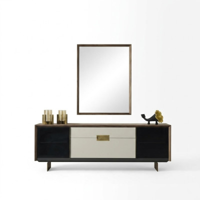 Aparador con espejo, cómoda de madera multicolor conjunto de comedor