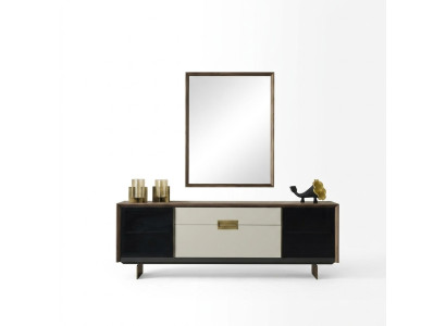 Aparador con espejo, cómoda de madera multicolor conjunto de comedor