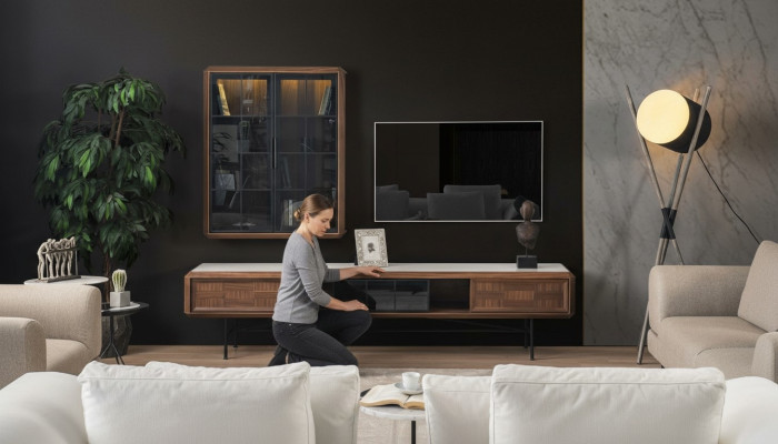 Grupo RTV Aparador de TV Soporte de TV Mueble Aparador 2 piezas marrón de madera estantería