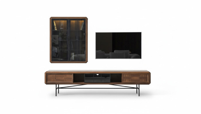 Grupo RTV Aparador de TV Soporte de TV Mueble Aparador 2 piezas marrón de madera estantería