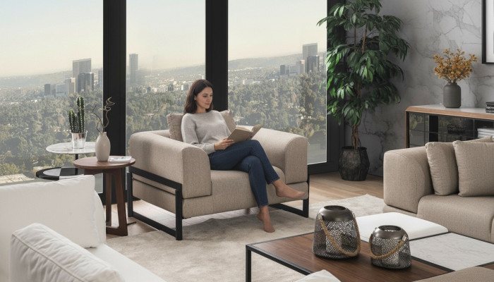 Sillón individual de tela, orejero, asiento de poliéster gris, nuevo para sala de estar