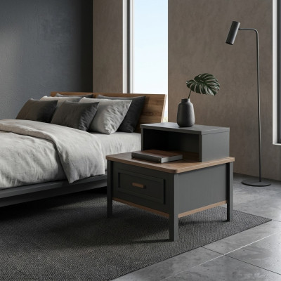 Mesita de noche Consolas de noche Consolas de madera Gris Dormitorio Clásico