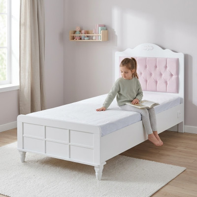 Cama infantil Dormitorio infantil Muebles de dormitorio infantil Rosa Madera Chesterfield