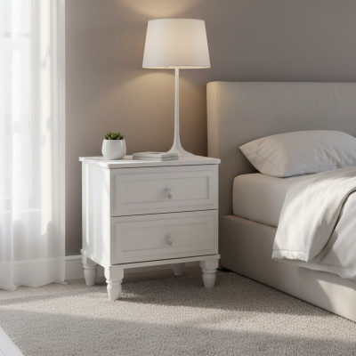 Consolas de noche de madera moderna blanca para dormitorio de niñas.