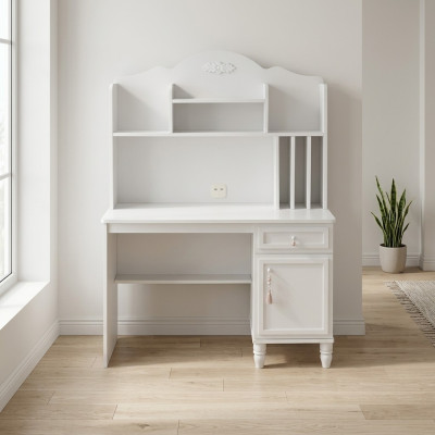 Estantería de escritorio moderna, escritorio de computadora de madera blanca para la habitación de los niños.