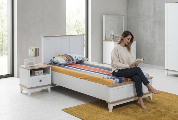 Conjunto de habitación infantil Blanco Cama de niños Mesilla de noche Conjunto de cama de 2 piezas de madera
