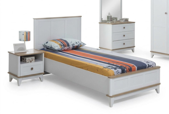 Conjunto de habitación infantil Blanco Cama de niños Mesilla de noche Conjunto de cama de 2 piezas de madera