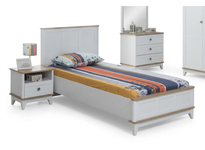 Conjunto de habitación infantil Blanco Cama de niños Mesilla de noche Conjunto de cama de 2 piezas de madera
