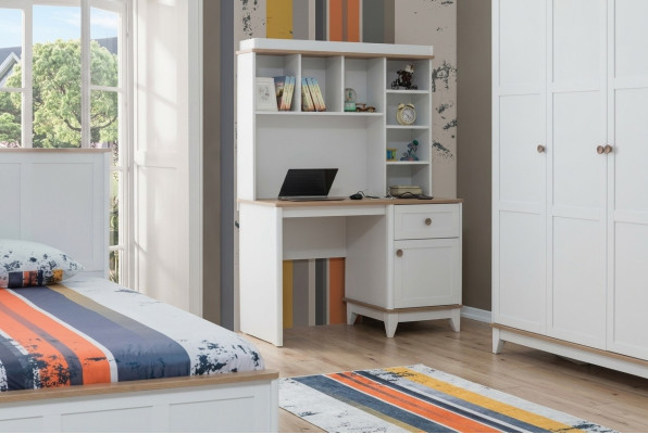 Mesa de madera Escritorio Estantes Mesa de ordenador Madera Blanca Habitación infantil