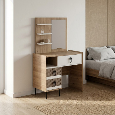 Juego de tocador con espejo de madera para dormitorio en marrón - conjunto de consola