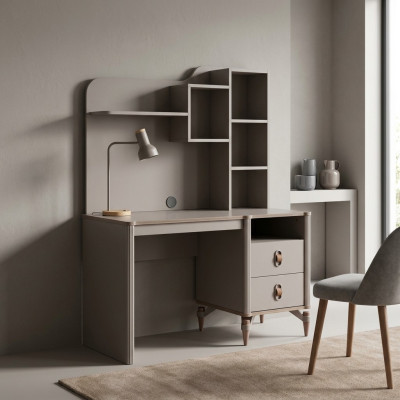 Escritorio Mesas de oficina Mesas de ordenador Beige Muebles de oficina Madera Mesa Estantes