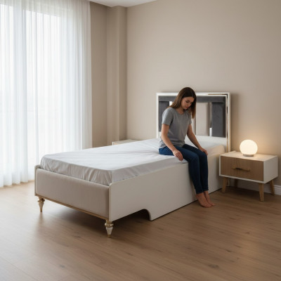 Cama infantil de lujo Marco de cama Cama Cuarto infantil Estructura de cama de tela beige