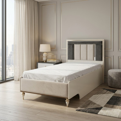 Cama infantil de lujo Marco de cama Cama Cuarto infantil Estructura de cama de tela beige