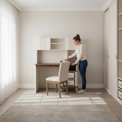 Escritorio Mesa de oficina Mesa de ordenador Beige Muebles de oficina Madera Estantes