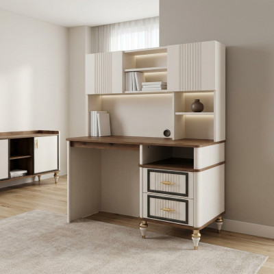 Escritorio Mesa de oficina Mesa de ordenador Beige Muebles de oficina Madera Estantes