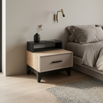 Mesa de noche de habitación infantil moderna, mesitas de noche, consolas de madera marrón.