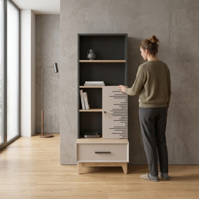 Estantería de libros Armario Habitación infantil Estante Madera Armario de madera Gris Oficina