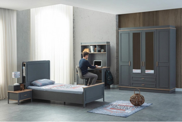 Juego de dormitorio para niños Cama Cuna Muebles infantiles Gris Madera Set de 4 piezas