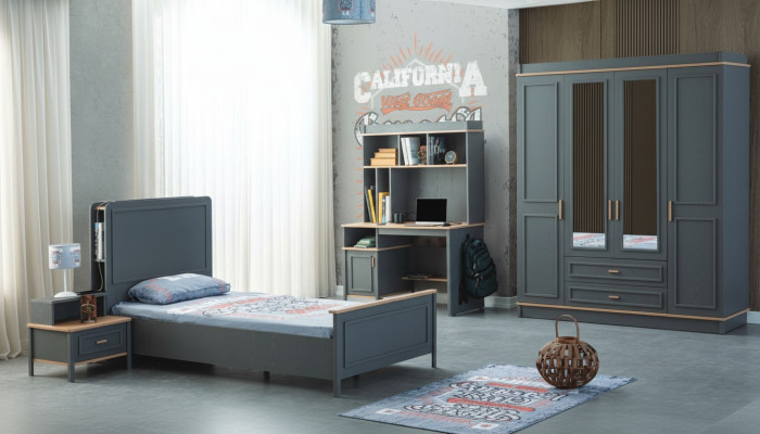 Juego de dormitorio para niños Cama Cuna Muebles infantiles Gris Madera Set de 4 piezas