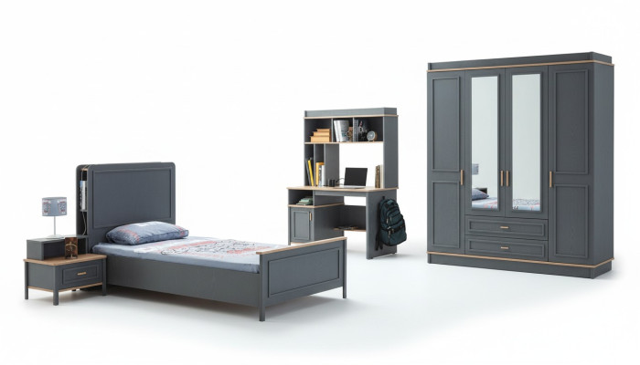 Juego de dormitorio para niños Cama Cuna Muebles infantiles Gris Madera Set de 4 piezas