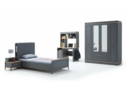 Juego de dormitorio para niños Cama Cuna Muebles infantiles Gris Madera Set de 4 piezas