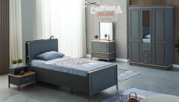 Muebles infantiles Conjunto de habitación infantil Cama Cuna gris Madera Set de 5 piezas