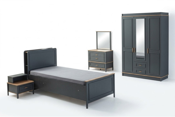 Muebles infantiles Conjunto de habitación infantil Cama Cuna gris Madera Set de 5 piezas