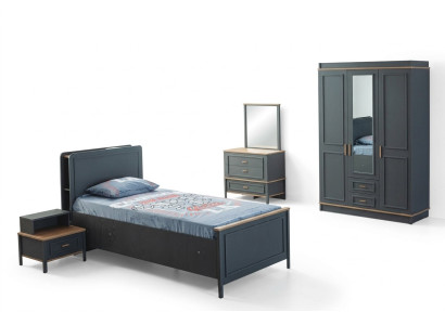 Cama infantil, habitación infantil, juego de muebles infantiles, cama gris de madera, set de 5 piezas.