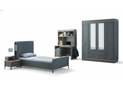 Muebles para niños dormitorio Cama infantil Cama gris de madera Conjunto de 4 piezas