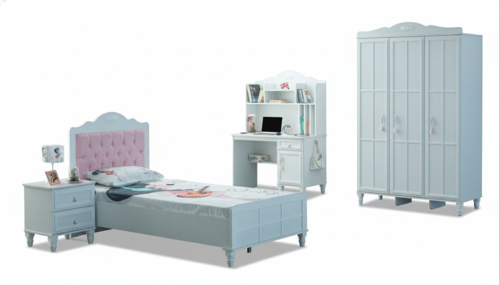 Grupo blanco Cama infantil Muebles infantiles Habitación infantil Cama Madera Set de 4 piezas