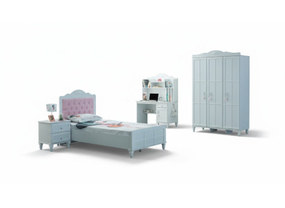 Conjunto completo de muebles infantiles cama de madera set 4 piezas habitación infantil blanco