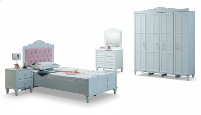 Lujo de muebles completos para niños Cama infantil Blanco Juego de madera 5 piezas Dormitorio infantil