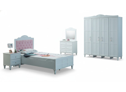 Lujo de muebles completos para niños Cama infantil Blanco Juego de madera 5 piezas Dormitorio infantil
