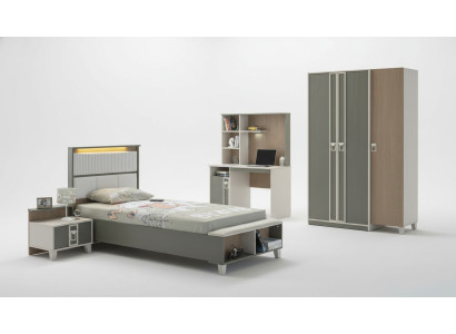 Conjunto de habitación infantil Cama infantil Muebles infantiles Gris Madera Juego de 4 piezas