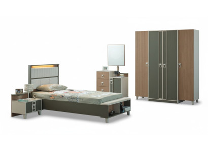 Conjunto completo de muebles para niños, cuna de madera cama conjunto de 5 piezas dormitorio infantil gris.
