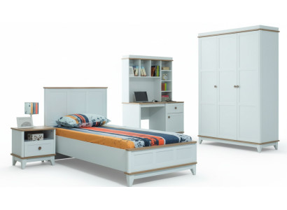 Juego completo de cama juvenil para niños, cama infantil de madera blanca, conjunto moderno de 4 piezas.