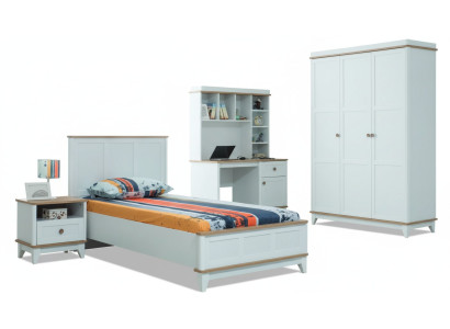 Cama juvenil muebles infantiles cama infantil conjunto completo de madera blanca moderna de 4 piezas.