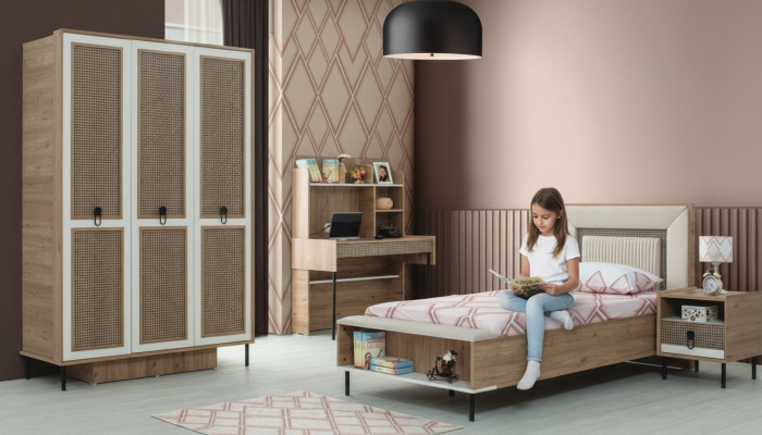 Muebles infantiles modernos completos Juego de cama infantil de madera marrón de 4 piezas nuevo