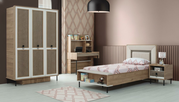 Muebles infantiles modernos completos Juego de cama infantil de madera marrón de 4 piezas nuevo