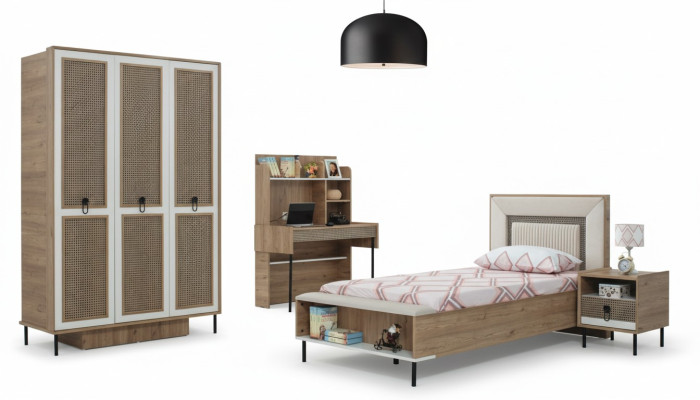 Muebles infantiles modernos completos Juego de cama infantil de madera marrón de 4 piezas nuevo