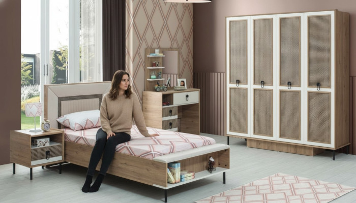 Juego de habitación infantil Cama Cuna Muebles infantiles Marrón Madera Set de 5 piezas