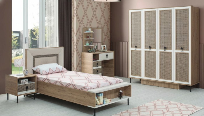 Juego de habitación infantil Cama Cuna Muebles infantiles Marrón Madera Set de 5 piezas