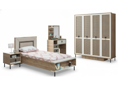 Conjunto de dormitorio Cama juvenil Cama infantil Marrón Madera Set 5 piezas Cama Moderna