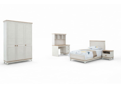 Conjuntos de habitación Dormitorio juvenil Cama infantil Blanco Madera Juego de 4 piezas Cama Moderna