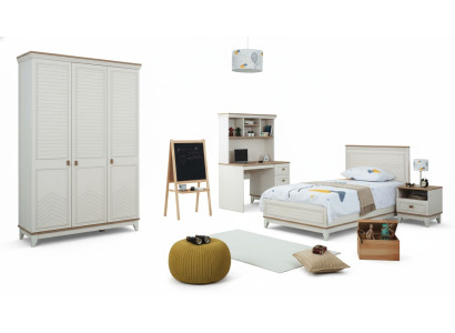 Cama infantil Conjunto de dormitorio Juego de cama juvenil en blanco Set de madera de 4 piezas Cama