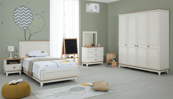 Conjunto habitación infantil Cama Cuna Muebles infantiles Blanco Madera Juego de 5 piezas
