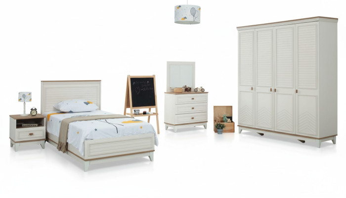Conjunto habitación infantil Cama Cuna Muebles infantiles Blanco Madera Juego de 5 piezas